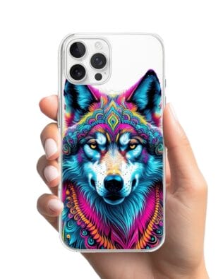 Etui do iPhone 12 Pro przeźroczyste, silikonowe Flexi, Dzika Mandala, Wilk