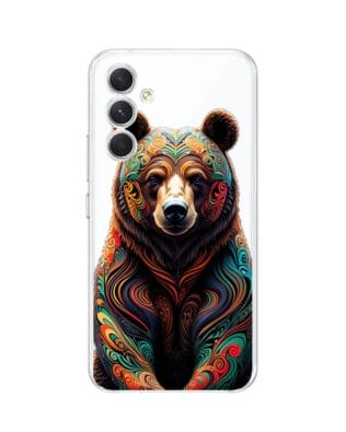 Etui do Samsung Galaxy A54 5G przeźroczyste, silikonowe Flexi, Dzika Mandala, Niedźwiedź