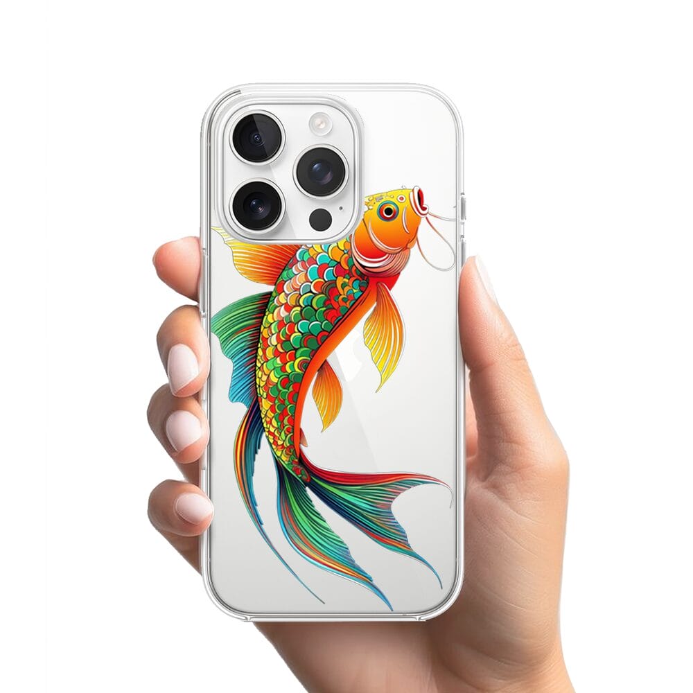 Etui do iPhone 13 Pro przeźroczyste, silikonowe Flexi, Dzika Mandala, Złota ryba - obrazek 2