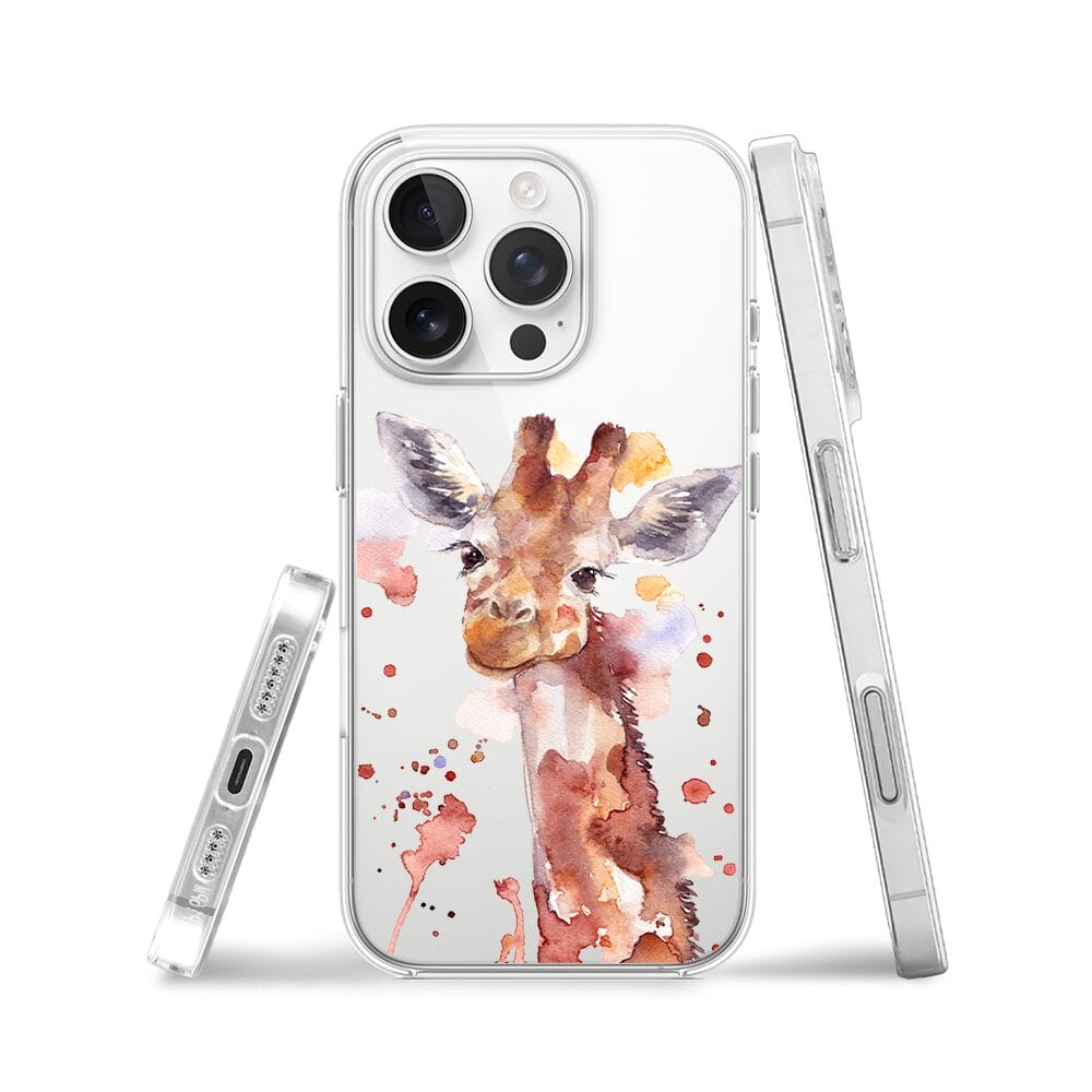 Etui do iPhone 16 Pro przeźroczyste, silikonowe Flexi, Akwarelowe Zoo, Żyrafa - obrazek 3
