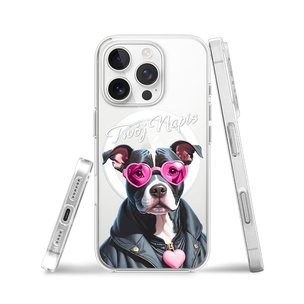 Etui do iPhone 16 Pro Max z MagSafe przeźroczyste, silikonowe Flexi, Puppy Love, pies rasy Amstaff - obrazek 3