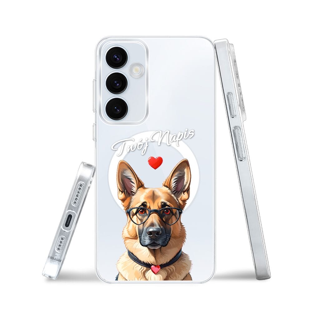 Etui do Samsung Galaxy A55 5G z MagSafe przeźroczyste, silikonowe Flexi, Puppy Love, pies rasy Owczarek Niemiecki - obrazek 3