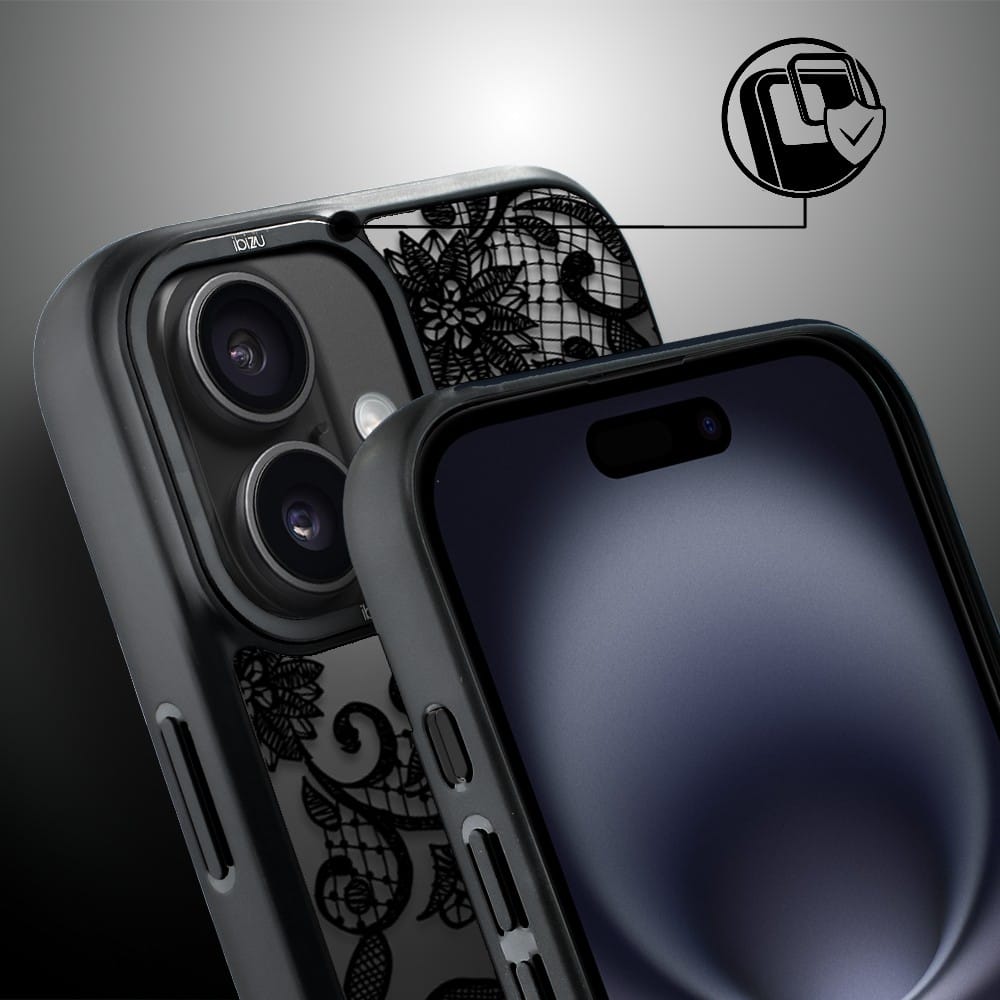 Etui do iPhone 16 IBIZU DropGuard Matt z MagSafe, Midnight, Koronkowa czerń - obrazek 3