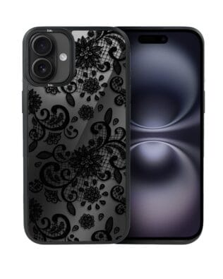 Etui do iPhone 16 Plus IBIZU DropGuard Matt z MagSafe, Midnight, Koronkowa czerń