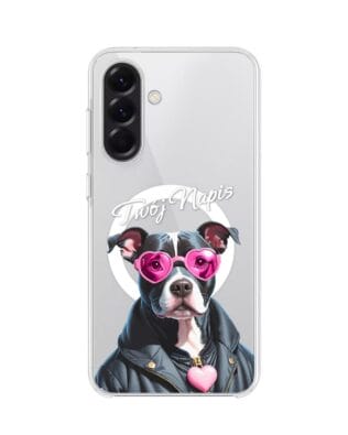 Etui do Samsung Galaxy A56 5G z MagSafe przeźroczyste, silikonowe Flexi, Puppy Love, pies rasy Amstaff