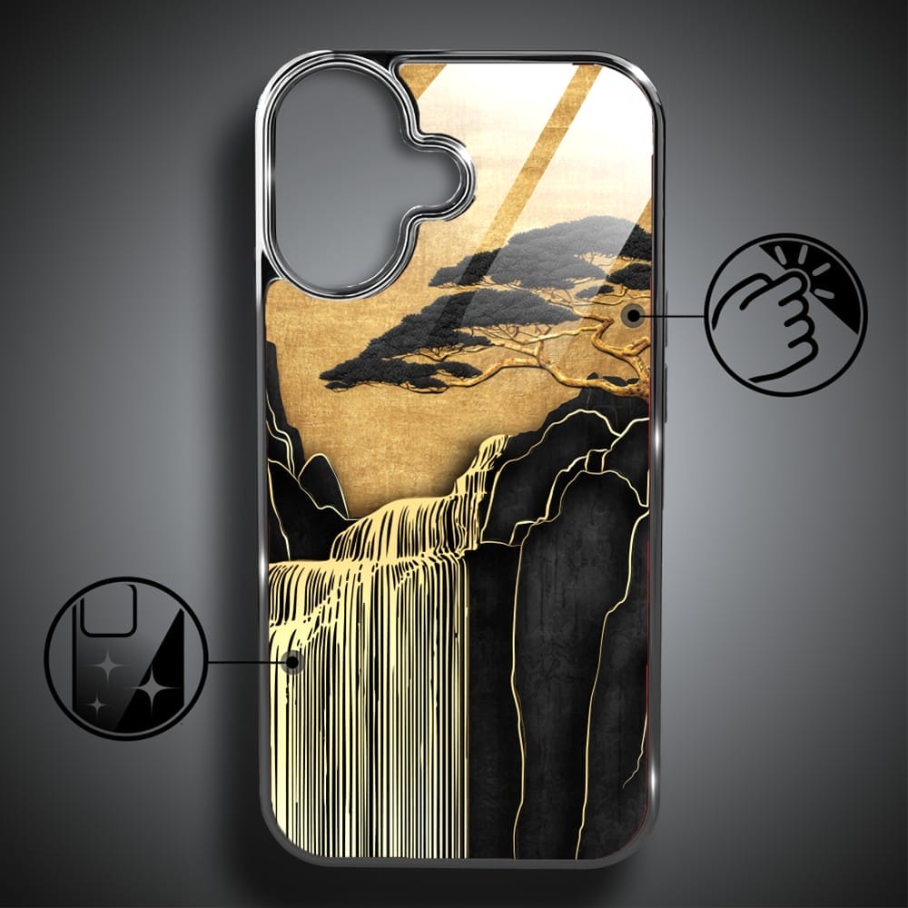 Etui do iPhone 16 IBIZU Elite Glass z MagSafe Magia Azji, Złoty wodospad, czarne - obrazek 2