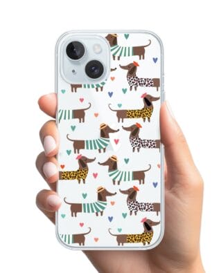 Etui do iPhone 15 Plus przeźroczyste, silikonowe Flexi, zakochane jamniki