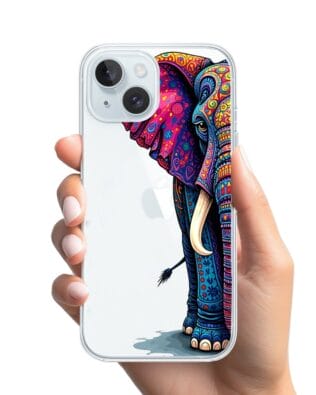 Etui do iPhone 15 Plus przeźroczyste, silikonowe Flexi, Dzika Mandala, Słoń