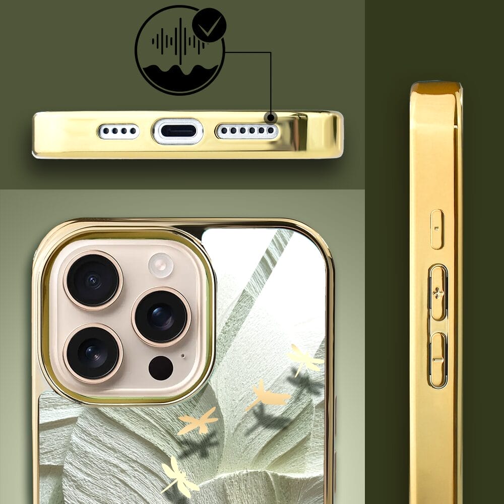 Etui do iPhone 16 Pro Max IBIZU Elite Glass z MagSafe Kwiaty, Taniec ważek, złote - obrazek 4