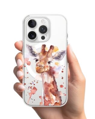 Etui do iPhone 16 Pro z MagSafe przeźroczyste, silikonowe Flexi, Akwarelowe Zoo, Żyrafa