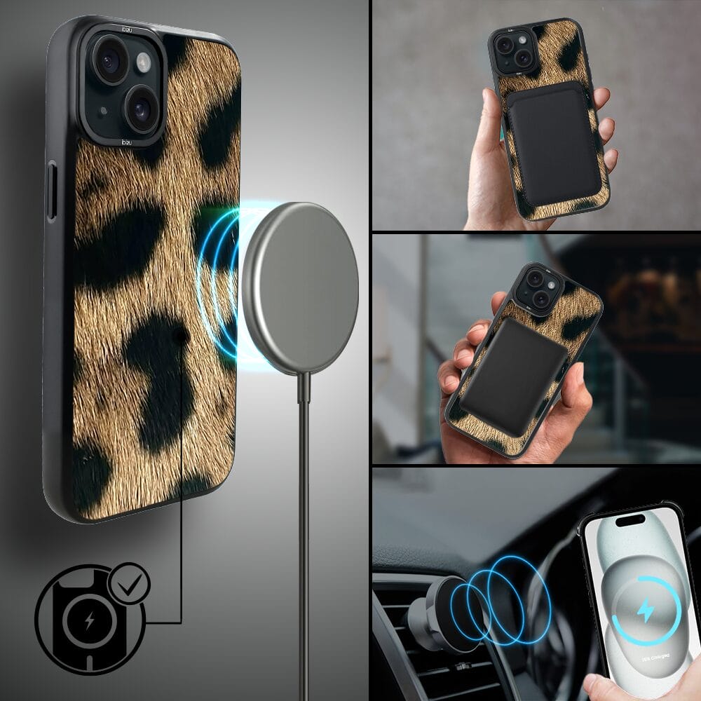 Etui do iPhone 15 IBIZU DropGuard Matt z MagSafe, Zew Natury, Lampart - obrazek 8