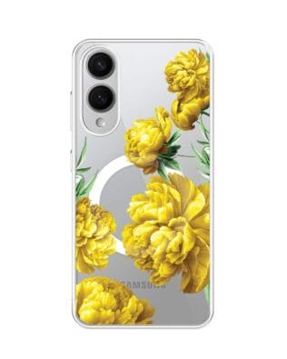 Etui do Samsung Galaxy S25 Edge z MagSafe przeźroczyste, silikonowe Flexi, żółte piwonie