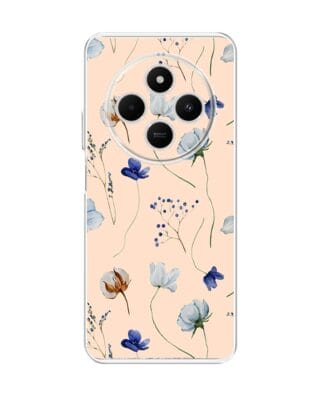 Etui do Xiaomi POCO C75 przeźroczyste, silikonowe Flexi, kwiatki niebieskie na pudrowym tle