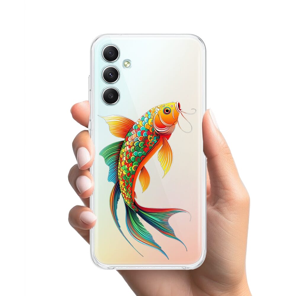 Etui do Samsung Galaxy A34 5G przeźroczyste, silikonowe Flexi, Dzika Mandala, Złota ryba - obrazek 2