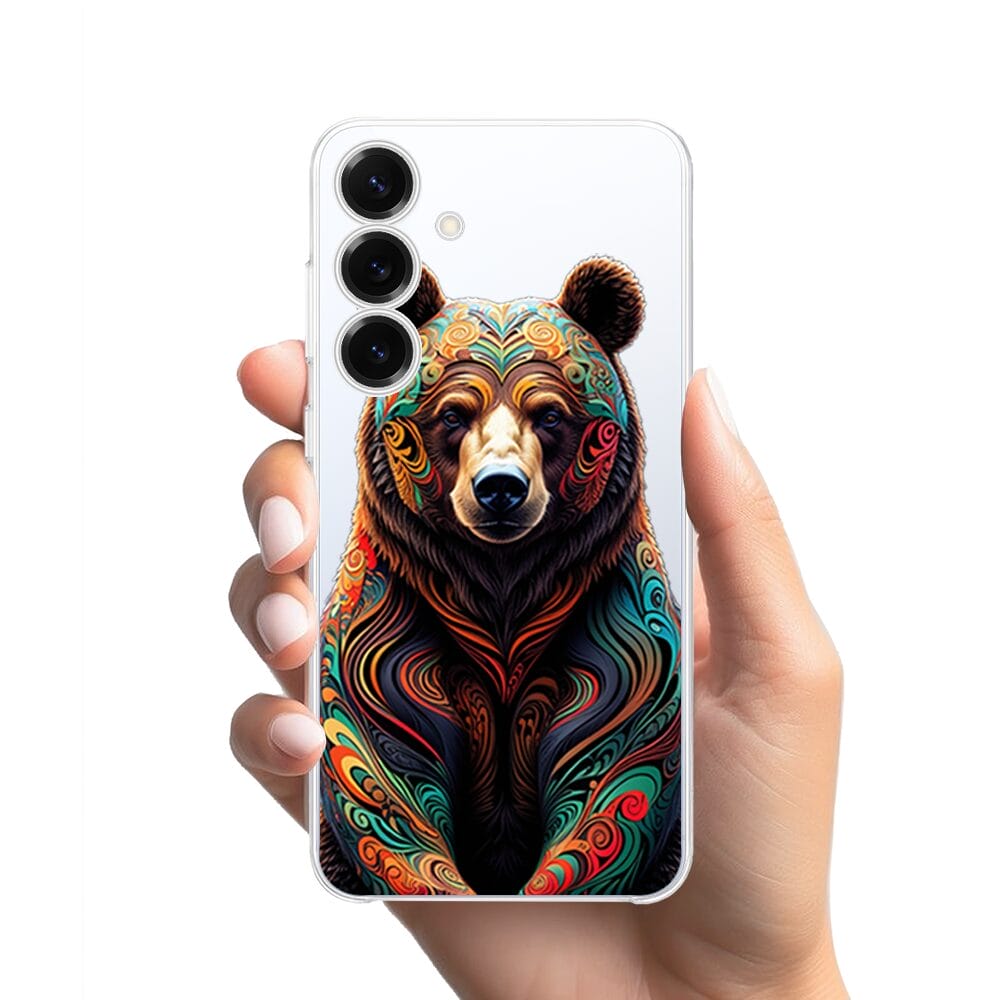 Etui do Samsung Galaxy S25 Plus przeźroczyste, silikonowe Flexi, Dzika Mandala, Niedźwiedź - obrazek 2