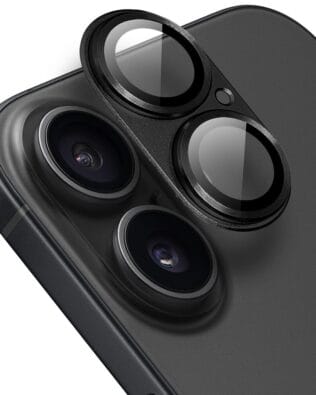 Metalowa osłona na cały aparat z wbudowanymi szkłami do iPhone 16, czarna