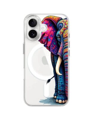 Etui do iPhone 16 z MagSafe przeźroczyste, silikonowe Flexi, Dzika Mandala, Słoń