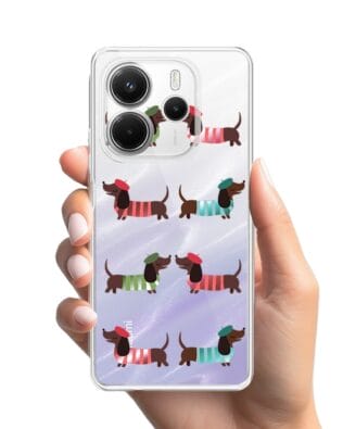 Etui do Xiaomi Redmi Note 14 5G przeźroczyste, silikonowe Flexi, jamnik w Paryżu