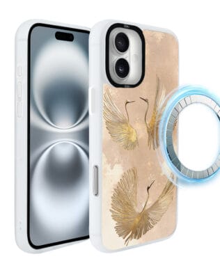 Etui do iPhone 16 Plus IBIZU DropGuard Matt z MagSafe, Boho, Złote żurawie