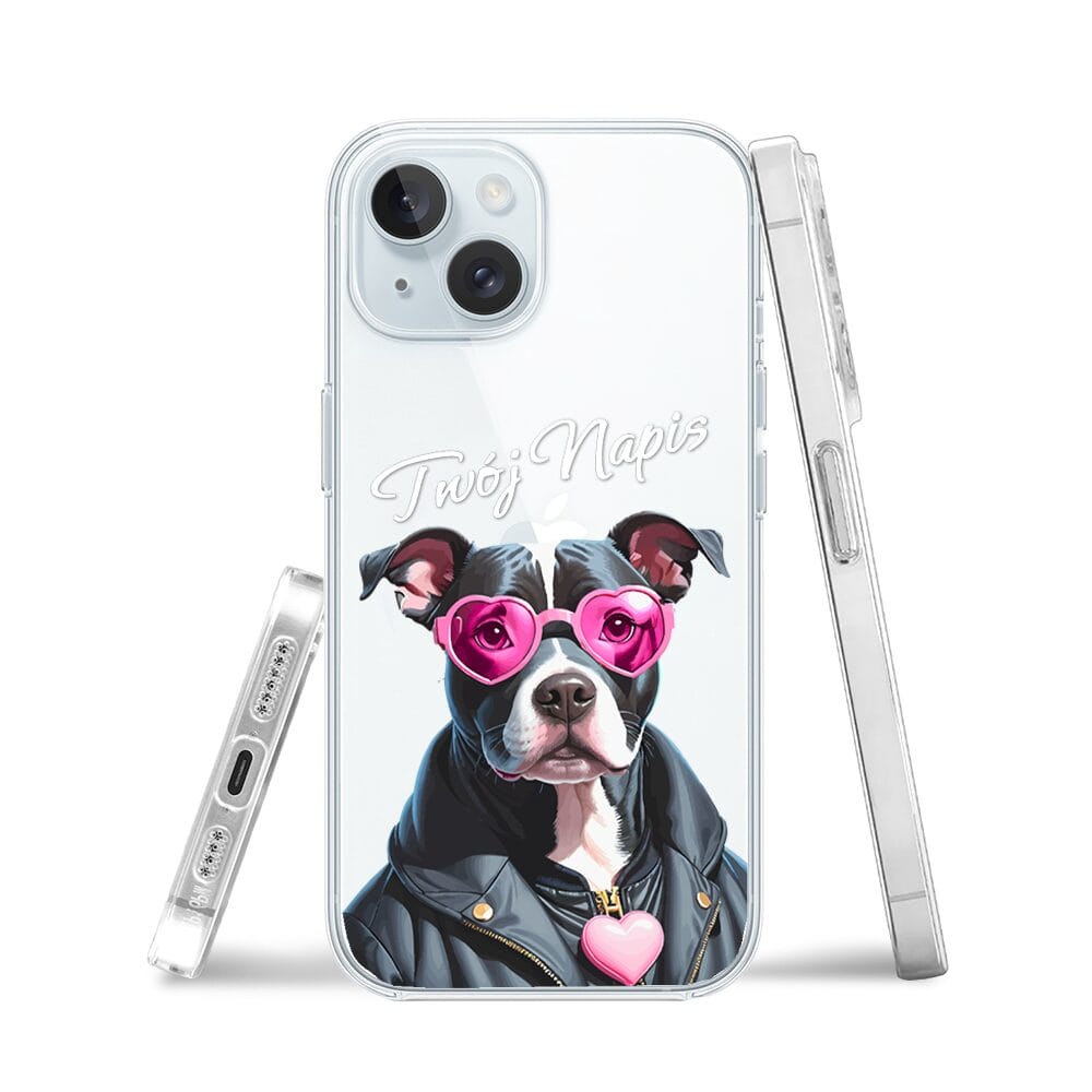 Etui do iPhone 15 przeźroczyste, silikonowe Flexi, Puppy Love, pies rasy Amstaff - obrazek 3