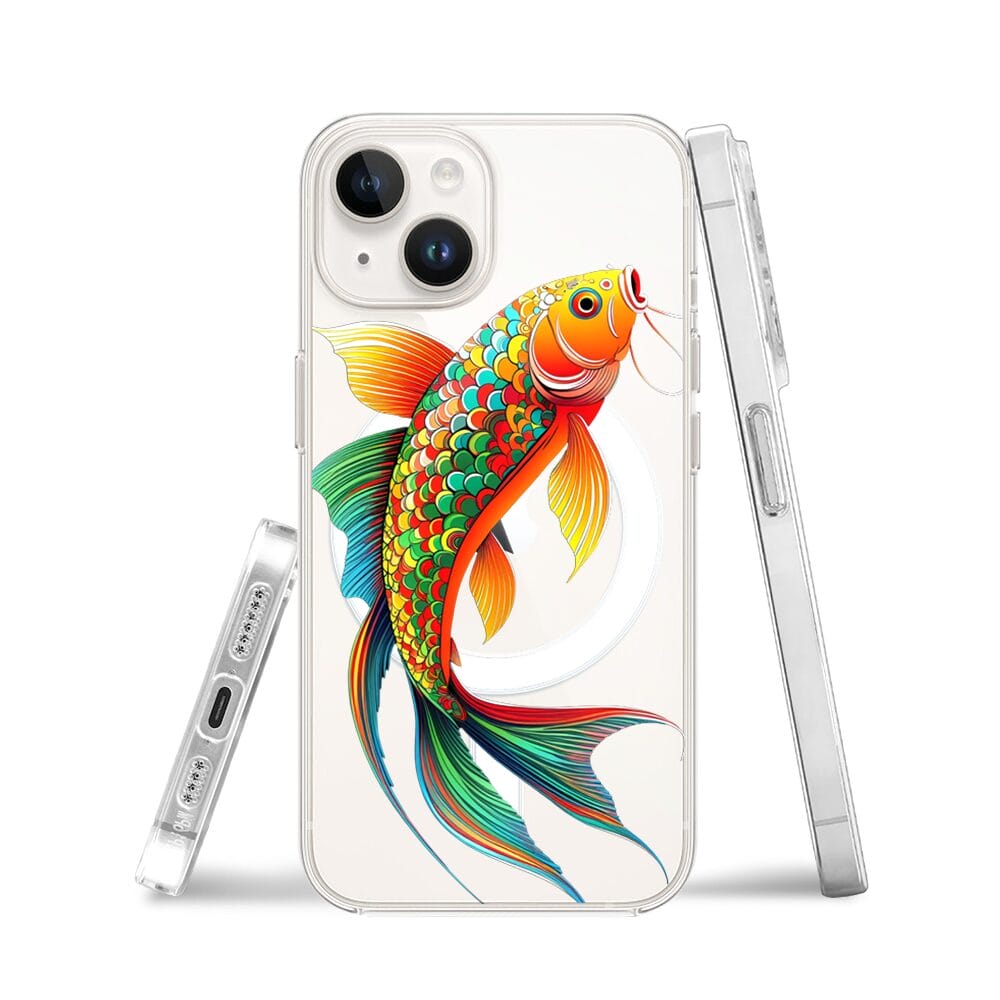 Etui do iPhone 13 Mini z MagSafe przeźroczyste, silikonowe Flexi, Dzika Mandala, Złota ryba - obrazek 3