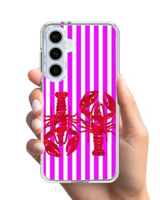 Etui do Samsung Galaxy S24 FE z MagSafe przeźroczyste, silikonowe Flexi, kraby z różowymi paskami