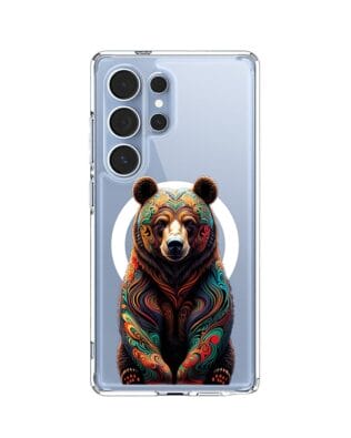Etui do Samsung Galaxy S25 Ultra z MagSafe przeźroczyste, silikonowe Flexi, Dzika Mandala, Niedźwiedź