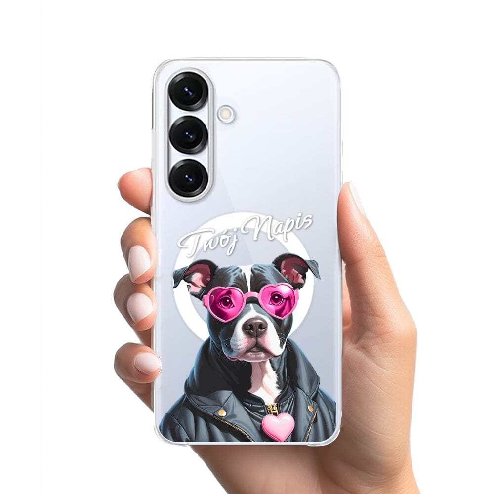 Etui do Samsung Galaxy S25 z MagSafe przeźroczyste, silikonowe Flexi, Puppy Love, pies rasy Amstaff - obrazek 2