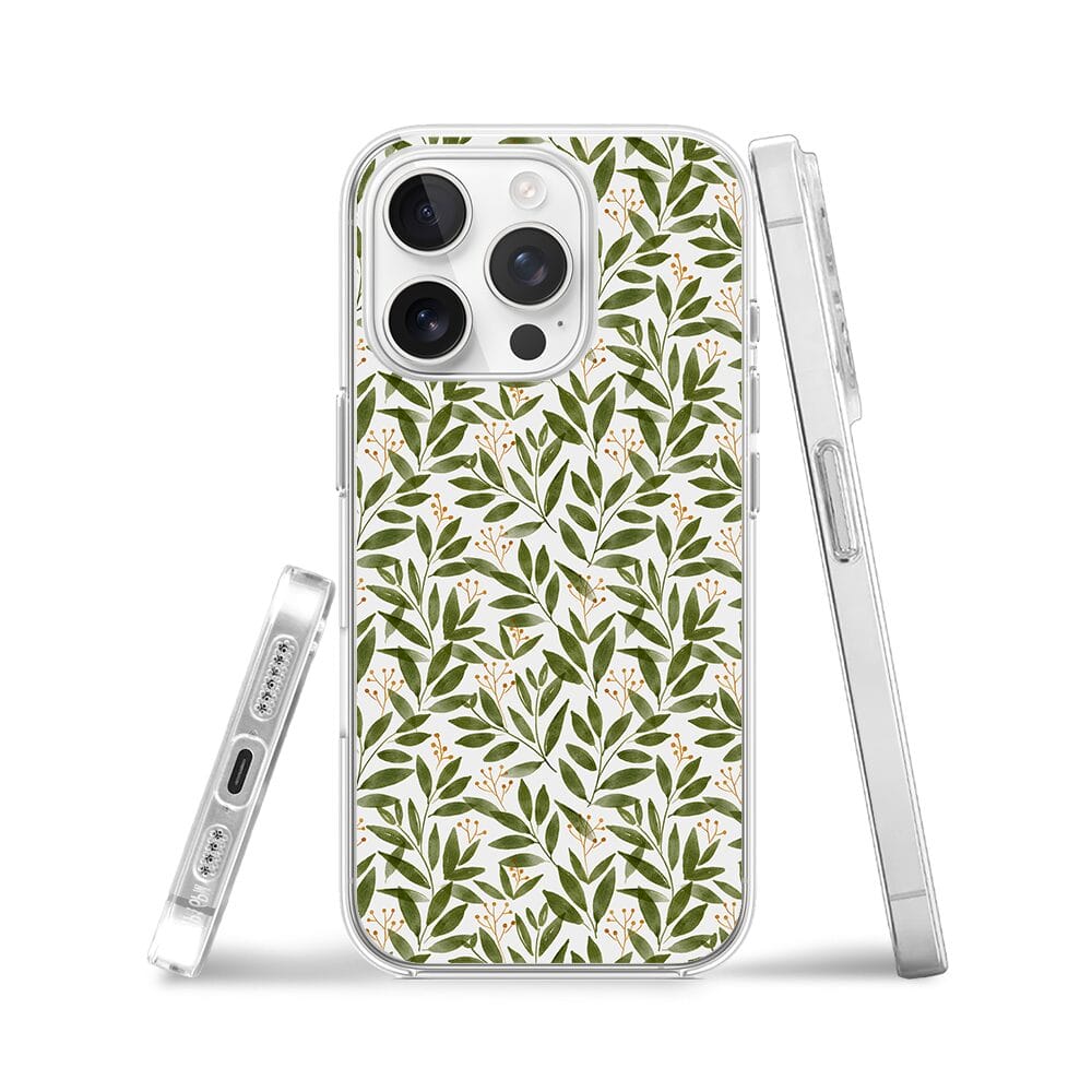 Etui do iPhone 13 Pro przeźroczyste, silikonowe Flexi, zielone gałązki - obrazek 3