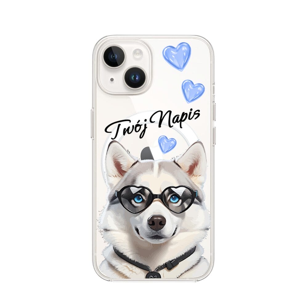 Etui do iPhone 13 Mini z MagSafe przeźroczyste, silikonowe Flexi, Puppy Love, pies rasy Husky