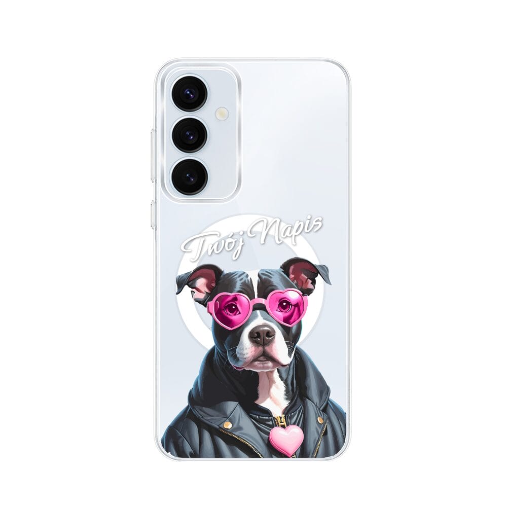 Etui do Samsung Galaxy A55 5G z MagSafe przeźroczyste, silikonowe Flexi, Puppy Love, pies rasy Amstaff