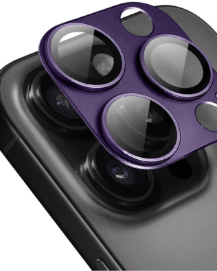 Metalowa osłona na cały aparat z wbudowanymi szkłami do iPhone 16 Pro Max, purpurowa