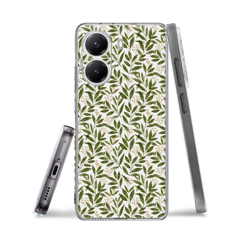 Etui do Xiaomi POCO X7 Pro przeźroczyste, silikonowe Flexi, zielone gałązki - obrazek 3