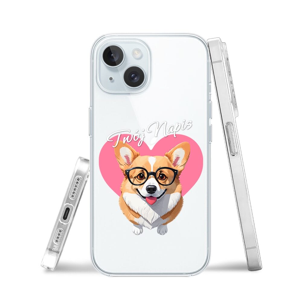 Etui do iPhone 15 przeźroczyste, silikonowe Flexi, Puppy Love, pies rasy Corgi - obrazek 3