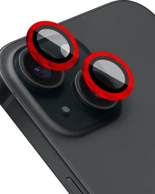 Metalowa osłona obiektywu aparatu ze szkła hartowanego 9H do iPhone 15, 1 zestaw, czerwona