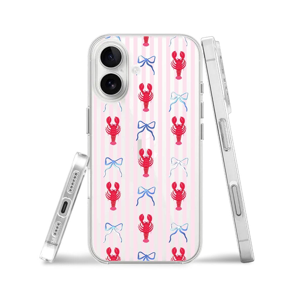 Etui do iPhone 16 przeźroczyste, silikonowe Flexi, krab i kokardki - obrazek 3