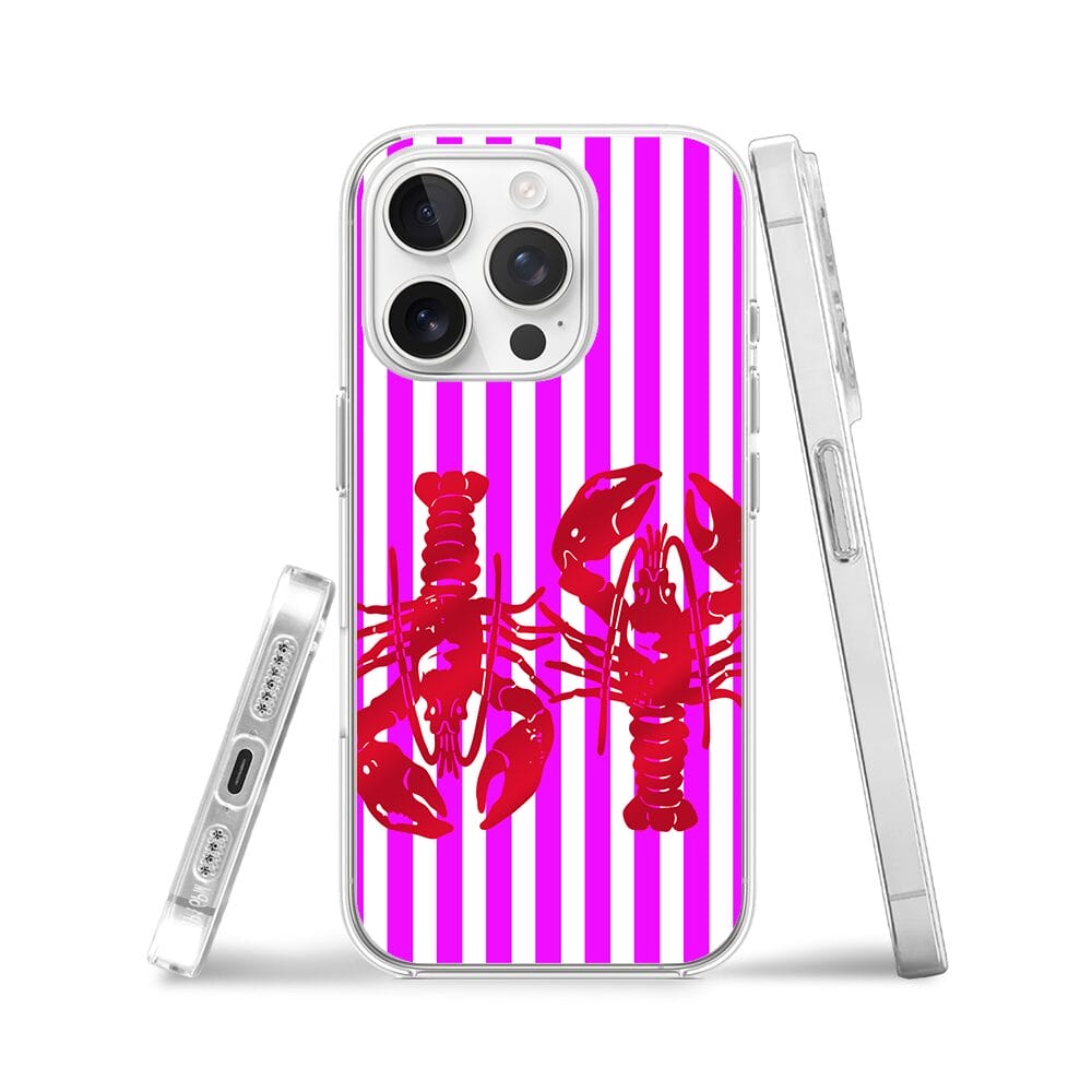 Etui do iPhone 13 Pro przeźroczyste, silikonowe Flexi, kraby z różowymi paskami - obrazek 3