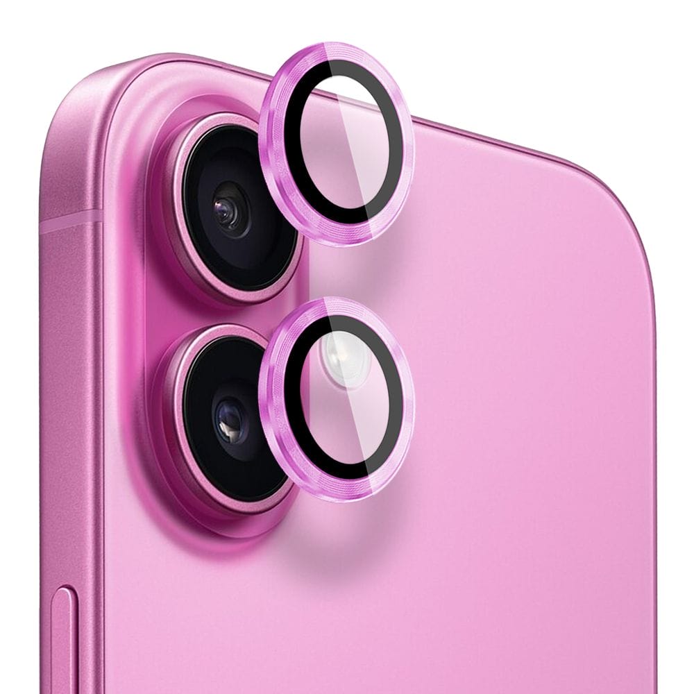 Metalowa osłona obiektywu aparatu ze szkła hartowanego 9H do iPhone 16 Plus, 1 zestaw, różowa - obrazek 2