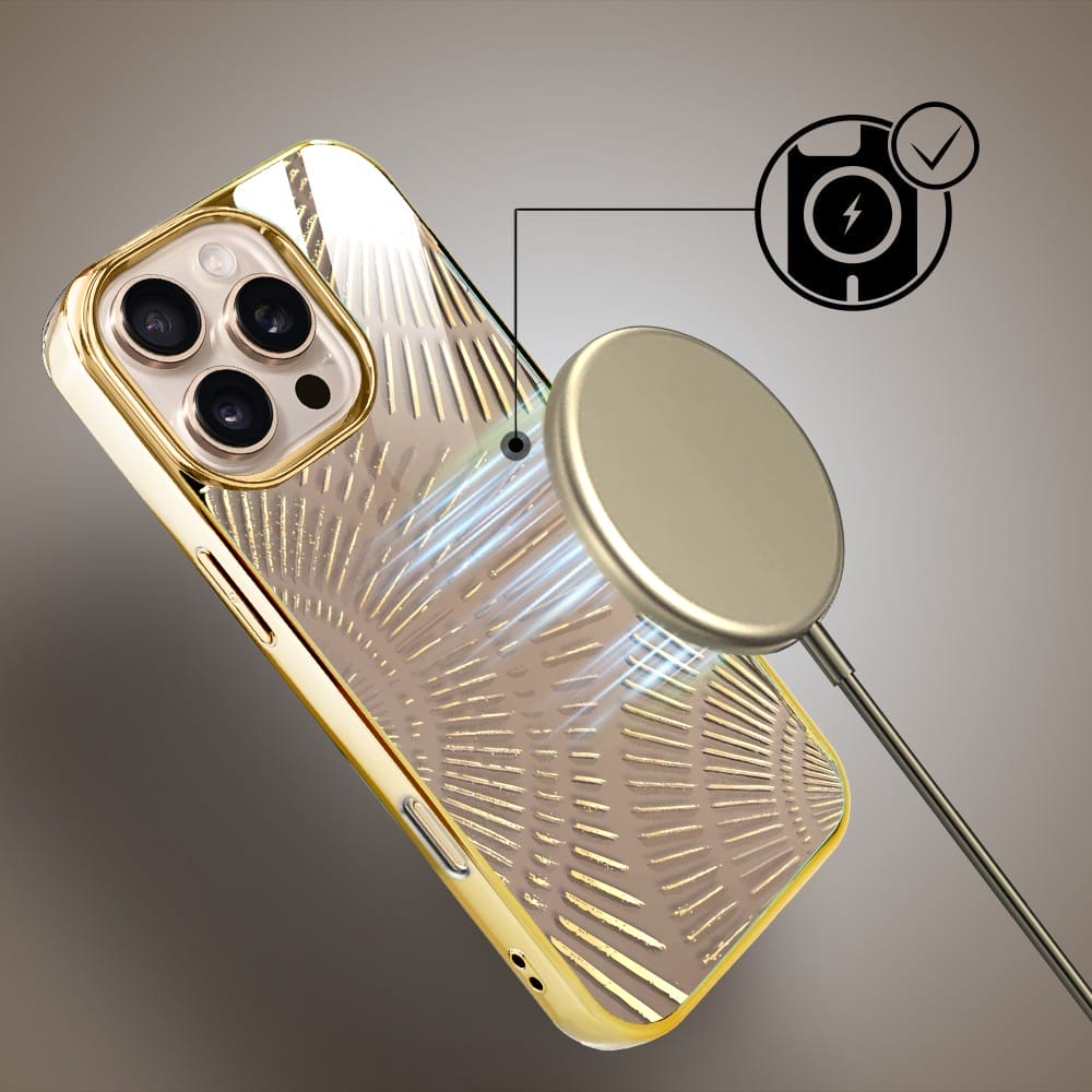 Etui do iPhone 16 Pro IBIZU Elite Glass z MagSafe Mistyczne wzory, Boski promień beżowe, złote - obrazek 7