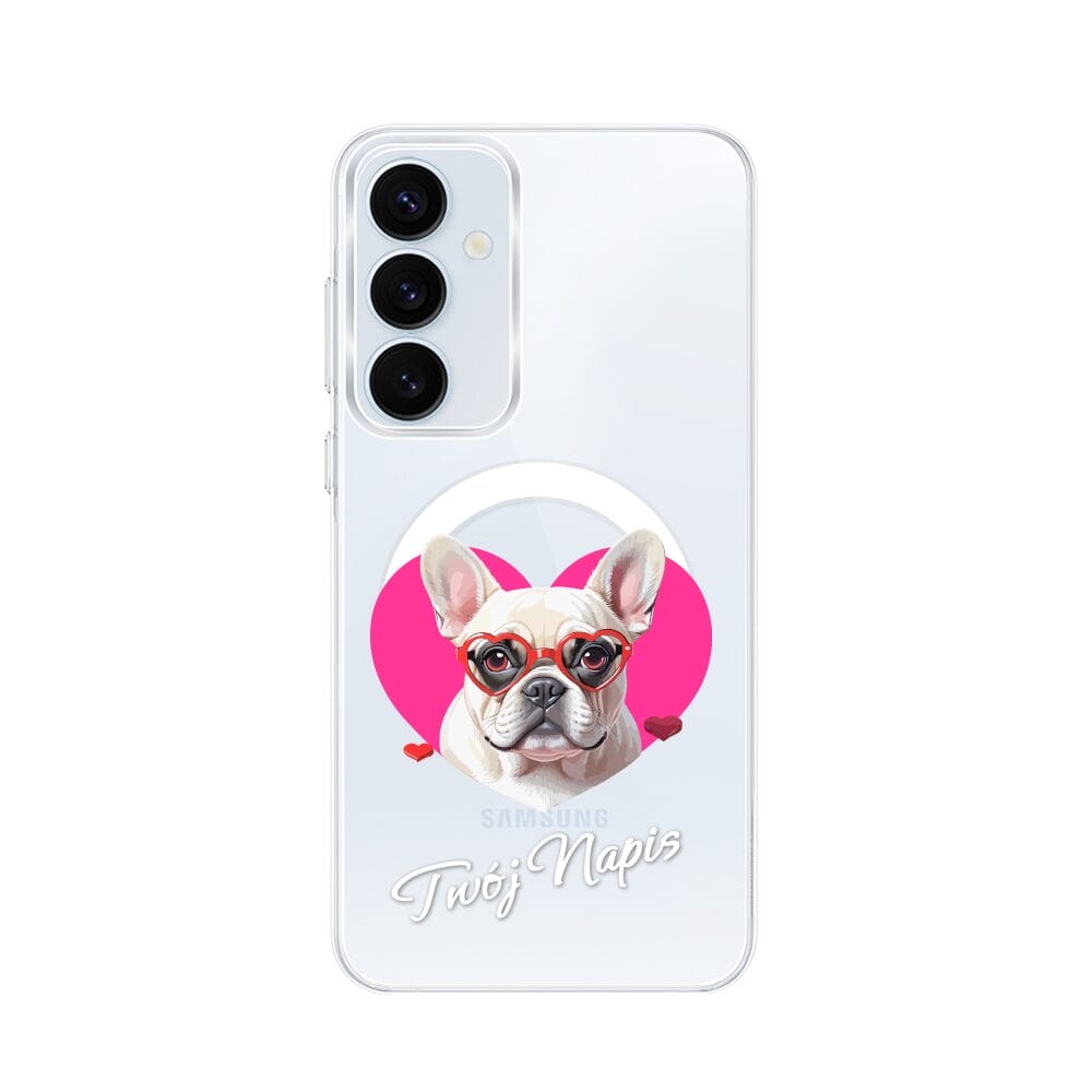 Etui do Samsung Galaxy A55 5G z MagSafe przeźroczyste, silikonowe Flexi, Puppy Love, pies rasy Buldog Francuski