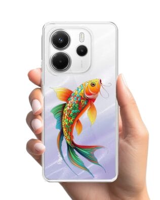 Etui do Xiaomi Redmi Note 14 5G przeźroczyste, silikonowe Flexi, Dzika Mandala, Złota ryba