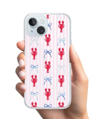 Etui do iPhone 15 Plus przeźroczyste, silikonowe Flexi, krab i kokardki