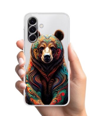 Etui do Samsung Galaxy A56 5G przeźroczyste, silikonowe Flexi, Dzika Mandala, Niedźwiedź