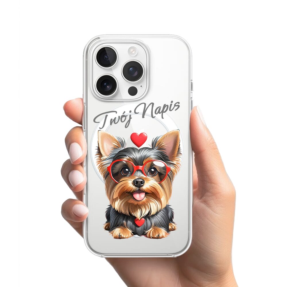 Etui do iPhone 14 Pro z MagSafe przeźroczyste, silikonowe Flexi, Puppy Love, pies rasy York - obrazek 2