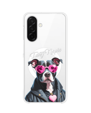 Etui do Samsung Galaxy A26 5G z MagSafe przeźroczyste, silikonowe Flexi, Puppy Love, pies rasy Amstaff