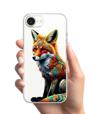 Etui do iPhone 16e przeźroczyste, silikonowe Flexi, Dzika Mandala, Lis