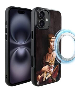 Etui do iPhone 16 IBIZU DropGuard Matt z MagSafe, Leonardo Da Vinci, dama z kotem