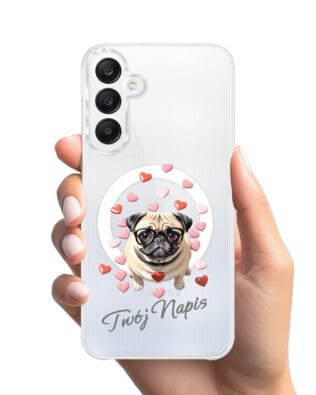 Etui do Samsung Galaxy A25 5G z MagSafe przeźroczyste, silikonowe Flexi, Puppy Love, pies rasy Mops