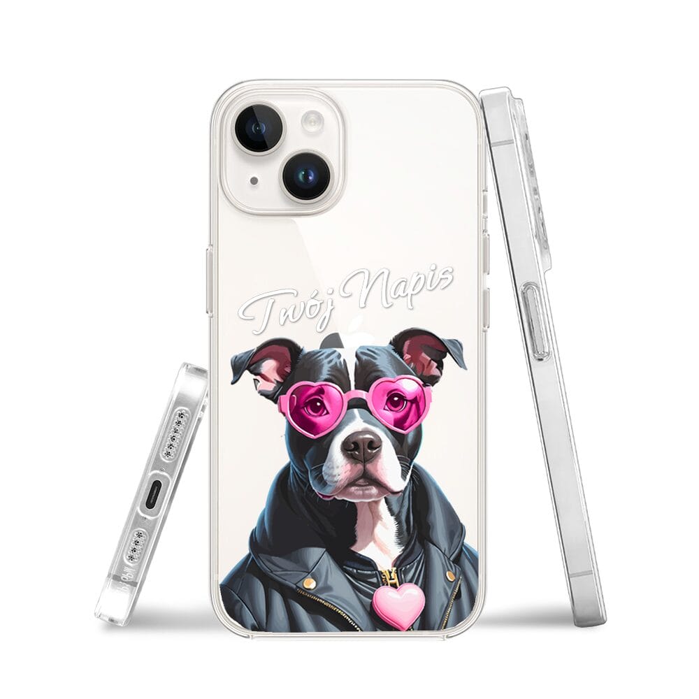 Etui do iPhone 13 Mini przeźroczyste, silikonowe Flexi, Puppy Love, pies rasy Amstaff - obrazek 3