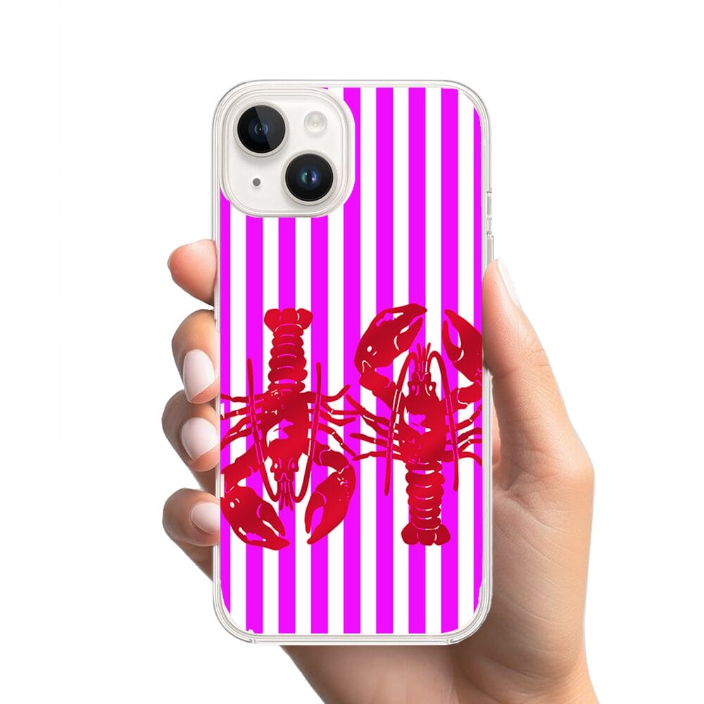 Etui do iPhone 13 Mini z MagSafe przeźroczyste, silikonowe Flexi, kraby z różowymi paskami - obrazek 2